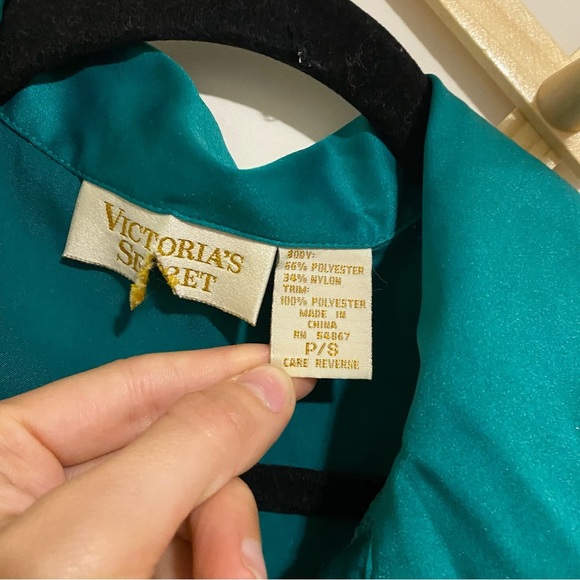 Victorias Secret Gold Label Emerald Green Lace Sleep Shirt size Small - Picture 5 of 7